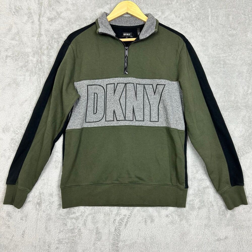 DKNY Mens 1/4 Zip Sweater Size Small Green Black